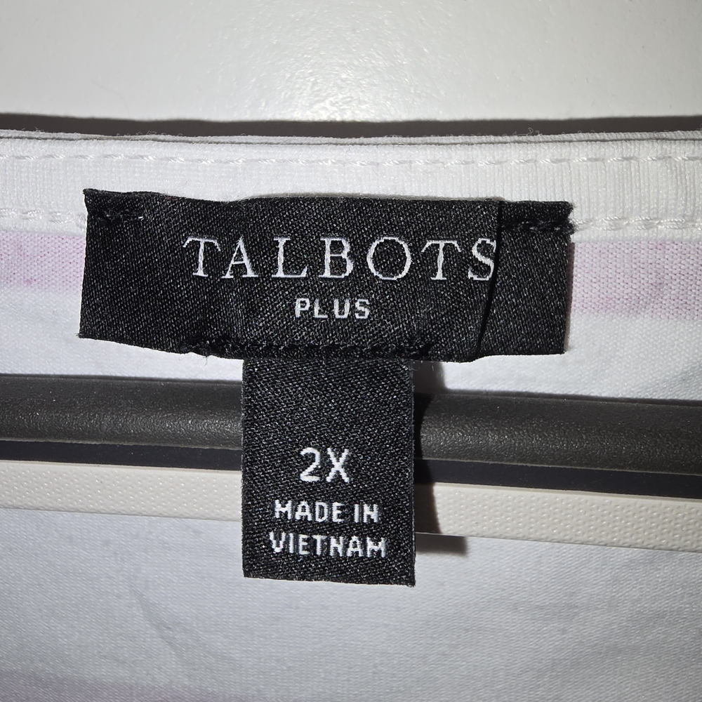 Talbots Magenta and White Striped Short Sleeve Top Size 2x Smooth Sleek‎ Stretch - Picture 4 of 5